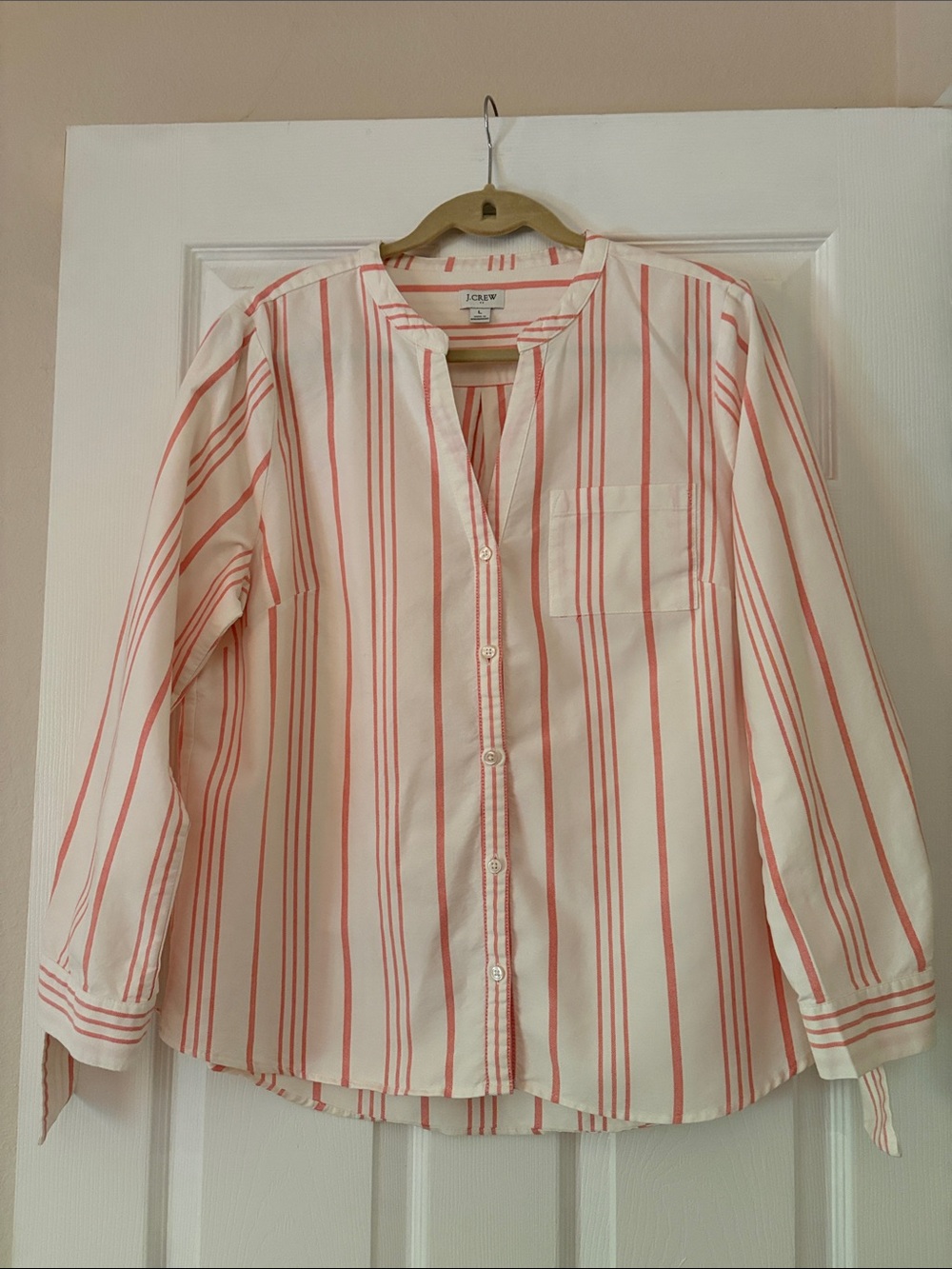 J. Crew Cream and Coral Striped Button-Down Shirt